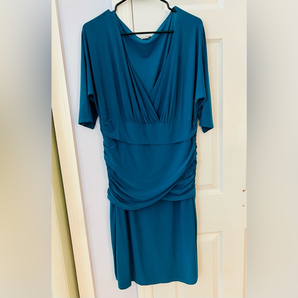 Kiyonna 3/4 Sleeve Dress Teal Green Blue Plus Size 1X